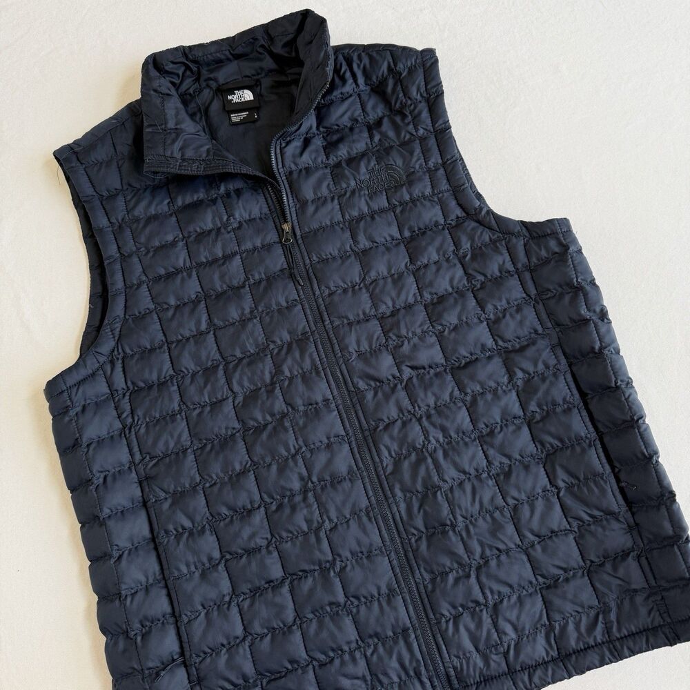 The North Face Thermoball Vest Mens LARGE Navy Blue Quilted Full Zip Insulated